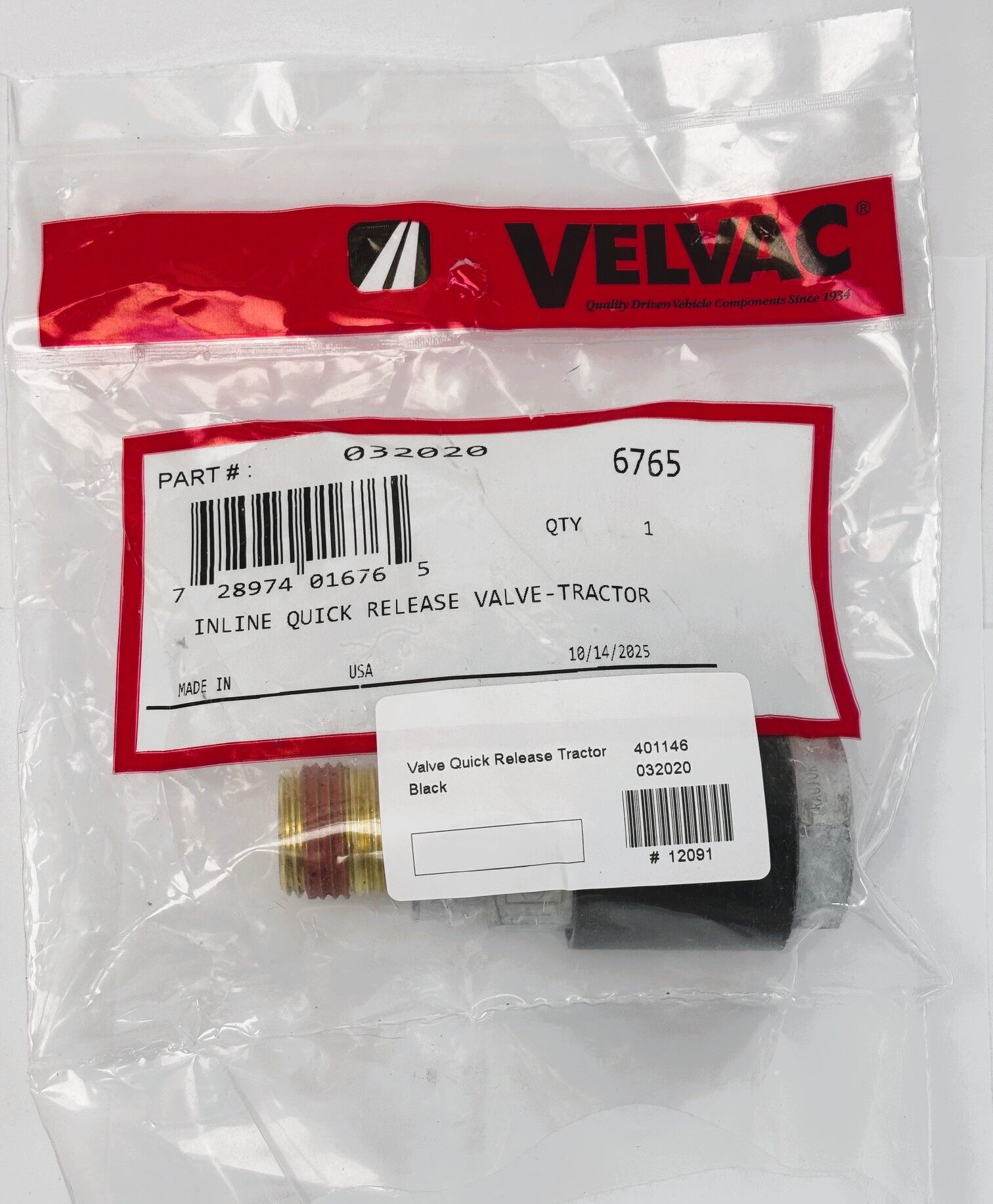 032020 In-Line Quick Release Valve 1-1/2" dia Velvac - Image 5