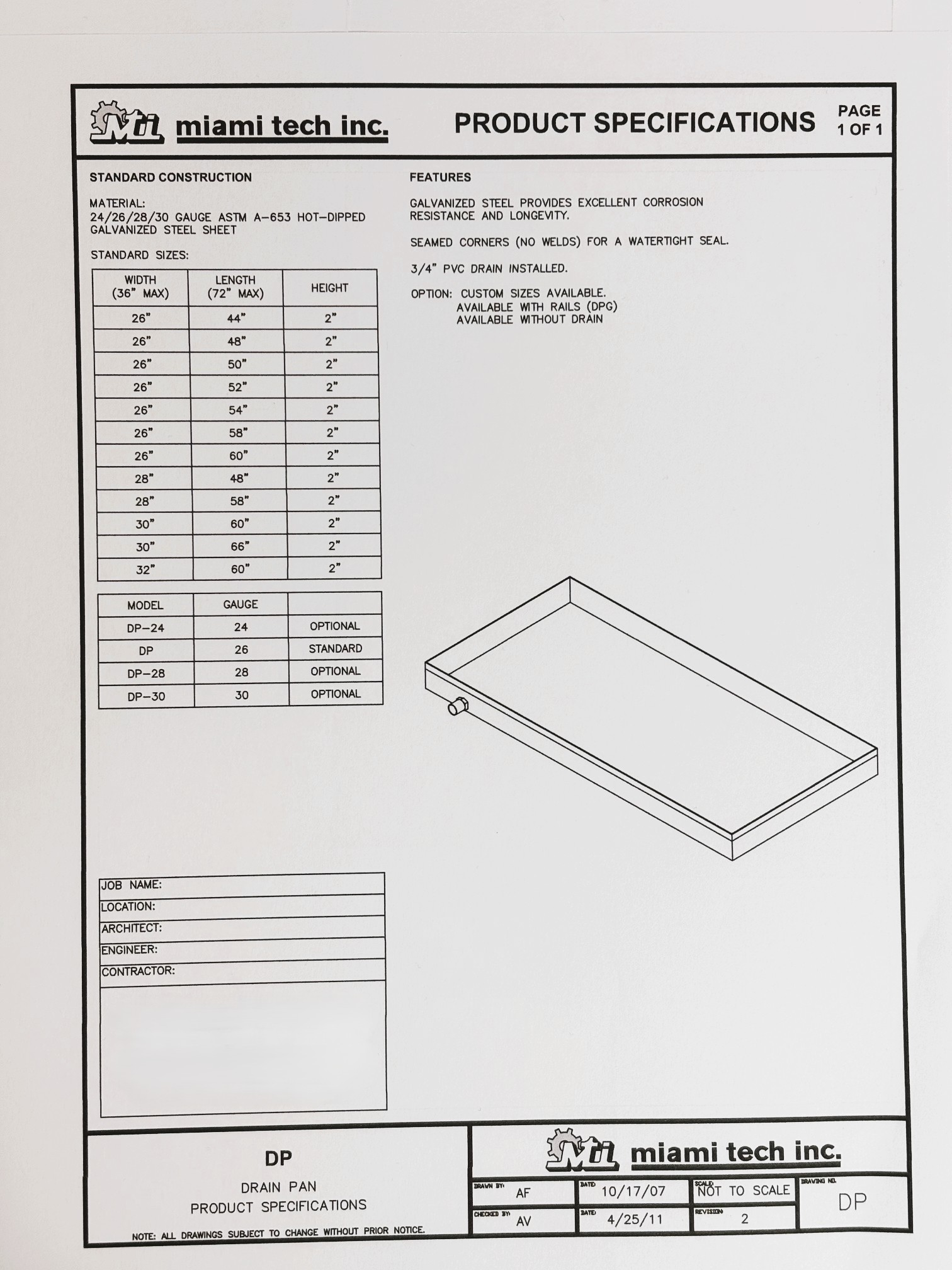 Metal Drain Pan 30" X 66" - Image 2