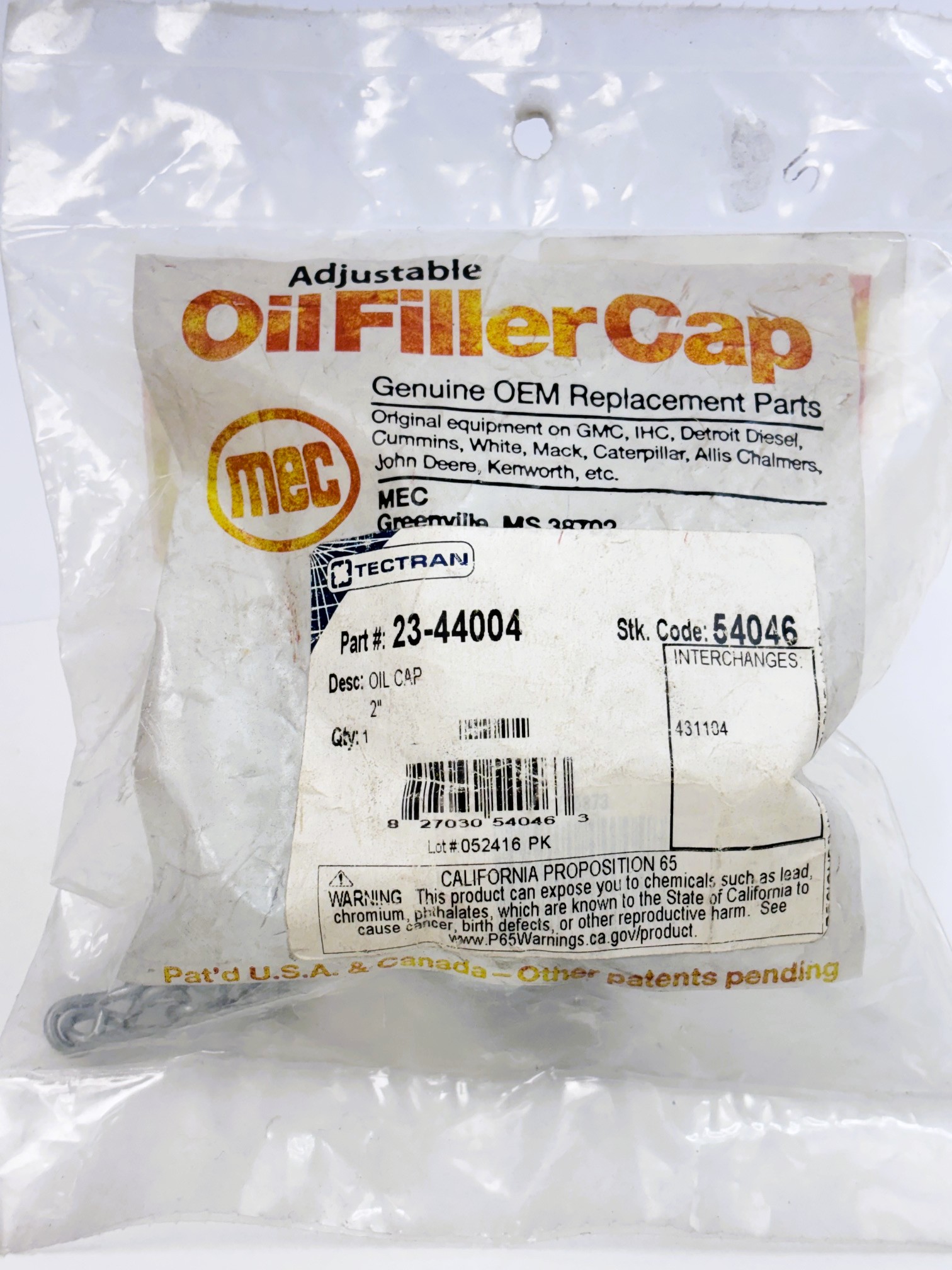 44004-10 2" Oil Cap With Chain MEC - Tectran® - Image 2